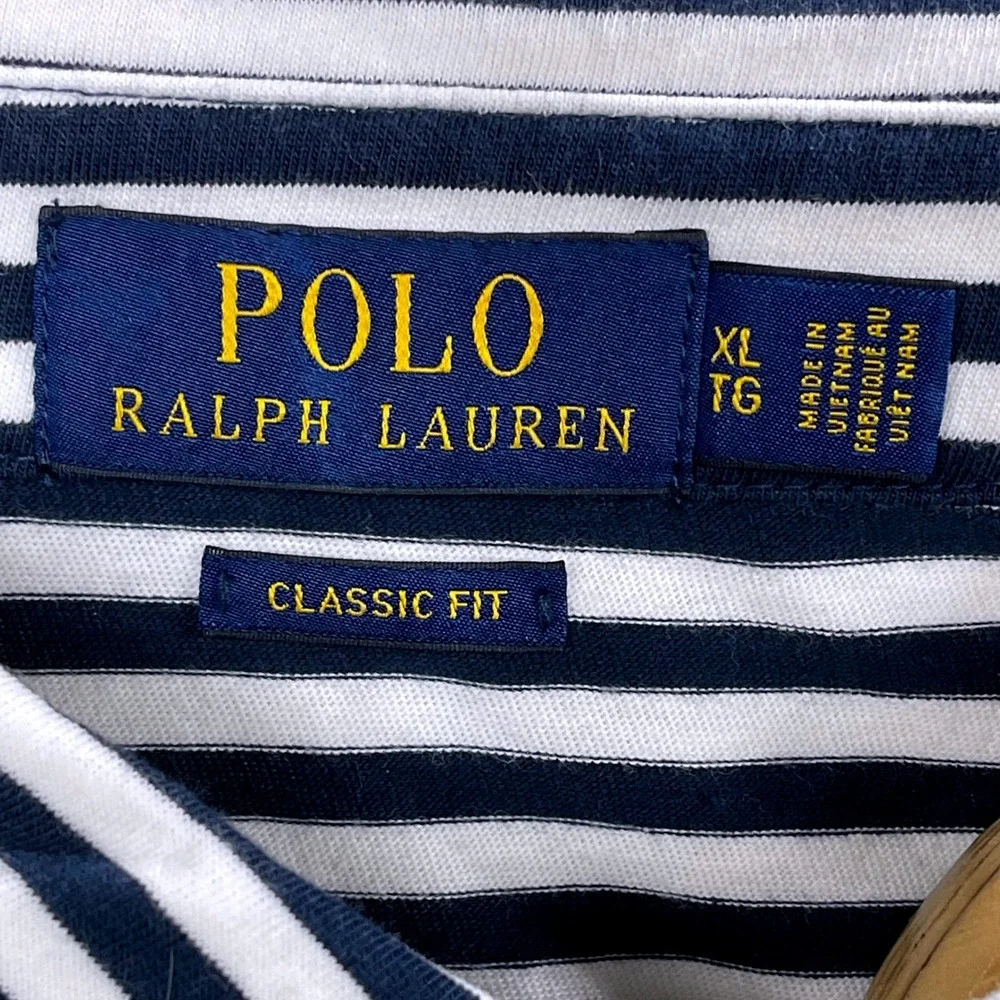 Polo Ralph Lauren Classic Fit Striped Polo Shirt Navy White XL Pony Pocket